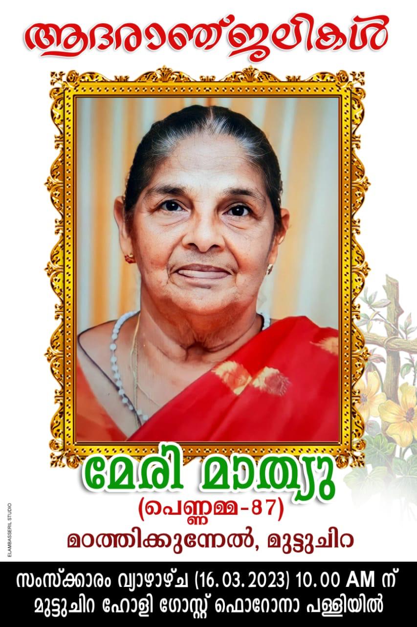 Mrs. Mary Mathew  Madathikunnel, maternal grandmother of Jithu Mathews, passed away. 